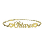 Bracciale Nome Corsivo 2 Cuori - Argento