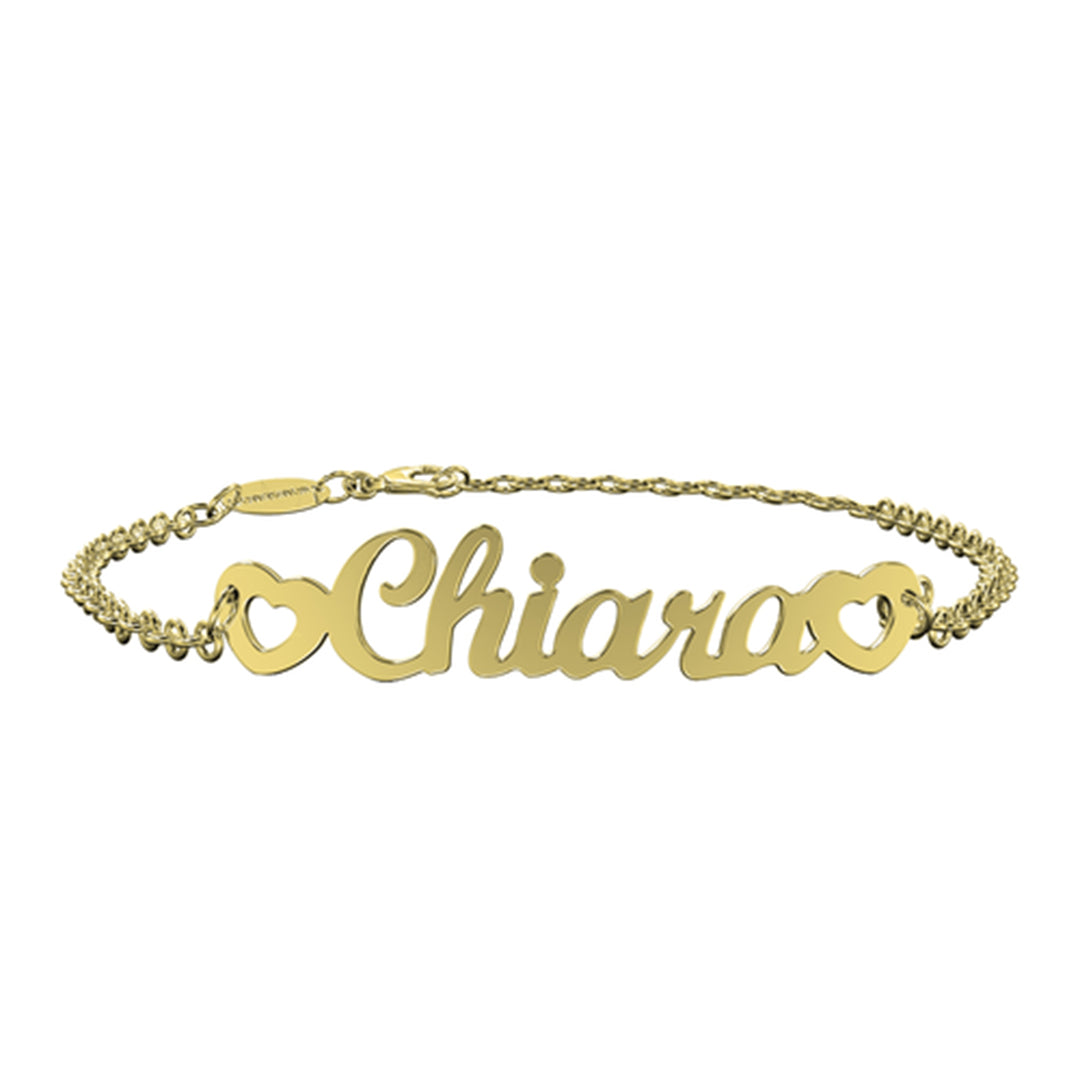 Bracciale Nome Corsivo 2 Cuori - Argento