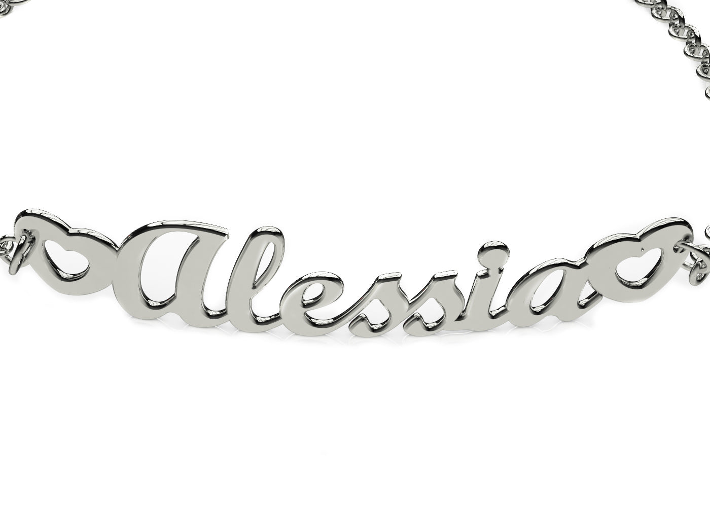Bracciale Nome Corsivo 2 Cuori - Argento