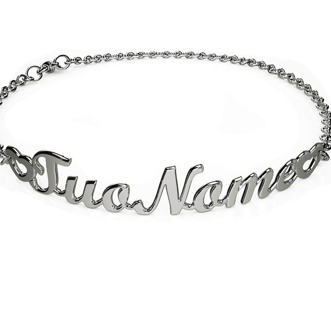 Bracciale Nome Corsivo 2 Cuori - Argento