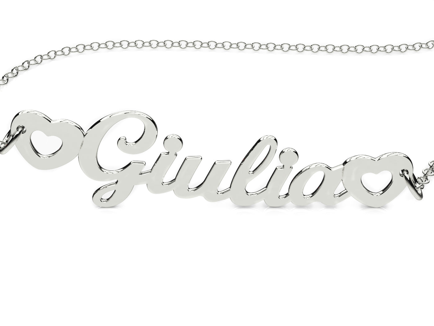 Collana Nome Corsivo 2 Cuori - Argento